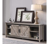 Farmhouse TV Stand Sliding Barn Door Wood Entertainment Center Living Room Storage Cabinet Media Console w Doors and Shelves TV's up to 65" Rustic Gray Wash