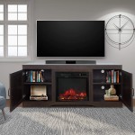 Fireplace TV Stand with Barn Door ,Wood Media Entertainment Console for Living Room Espresso