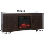 Fireplace TV Stand with Barn Door ,Wood Media Entertainment Console for Living Room Espresso