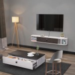 Floating TV Shelves,Wall Mounted Under TV Stand Floating TV Console Entertainment Shelf Cabinet for Living Room47.24'' Gray-White