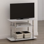 Furinno Turn-N-Tube No Tools 3-Tier Entertainment Center TV Stand for TV up to 32 Inch with Stainless Steel Tubes White Oak Chrome
