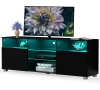 High Glossy LED Black TV Stand for 50 55 inch TV,Modern Entertainment Center with Storage Drawers and LED Light,High Glossy TV Console,TV Table Media Furniture 47inch Black