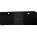 LED TV Stand for 55 inch TVs Modern Entertainment Center with 16 Colors LED Lights and Storage Cabinets High Glossy TV Media Furniture Console Table for Under TV Living Game Room Bedroom Black