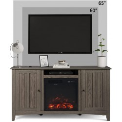 LYNSLIM Electric Fireplace TV Stand Entertainment Center for TV up to 65 Inch TVs 55" Modern Farmhouse Wood TV Stand with 2 Barn Doors & Media Storage Shelves Console for Living Room Bedroom Black