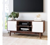 Nathan James Wesley Scandinavian TV Stand Media Entertainment Center with Cabinet Doors Console Table with Storage for Living Room Brown White