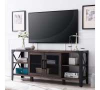 OKD TV Stand Industrial TV Media Console Rustic Entertainment Center Wood TV Cabinet for 65 Inch TV with Sturdy Side Metal X-Frame for TVs Up to 70 Inch Dark Rustic Oak