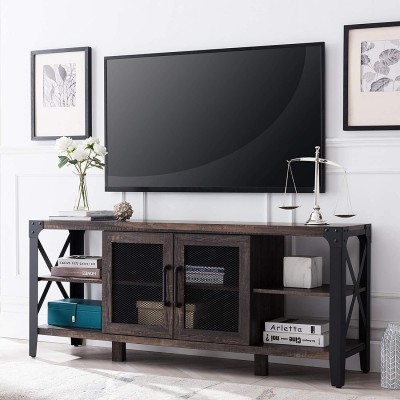 OKD TV Stand Industrial TV Media Console Rustic Entertainment Center Wood TV Cabinet for 65 Inch TV with Sturdy Side Metal X-Frame for TVs Up to 70 Inch Dark Rustic Oak