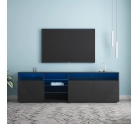 Pouseayar LED TV Stand Entertainment Center up to 90 Inch TV with Color Change Lighting,Media Console Modern TV Stand with Storage,Large Size & High Gloss Door Smart Modern TV for Living Room Black