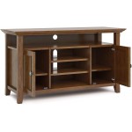 SIMPLIHOME Amherst SOLID WOOD Universal TV Media Stand 54 inch Wide Transitional Living Room Entertainment Center Cabinet Shelves for Flat Screen TVs up to 60 inches Medium Saddle Brown
