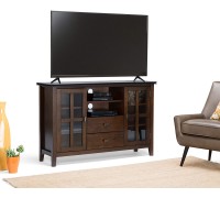 SIMPLIHOME Artisan SOLID WOOD Universal TV Media Stand 53 inch Wide Contemporary Living Room Entertainment Center Storage Shelves and Cabinets for Flat Screen TVs up to 60 inches in Russet Brown