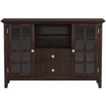 SIMPLIHOME Bedford SOLID WOOD Universal TV Media Stand 53.9 inch Wide Living Room Entertainment Center Storage Cabinet with Glass Doors for Flat Screen TVs up to 60 inches in Dark Tobacco Brown