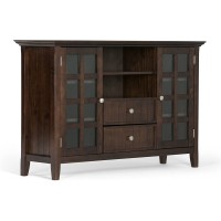 SIMPLIHOME Bedford SOLID WOOD Universal TV Media Stand 53.9 inch Wide Living Room Entertainment Center Storage Cabinet with Glass Doors for Flat Screen TVs up to 60 inches in Dark Tobacco Brown