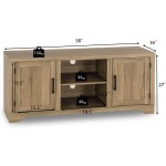 Tangkula Farmhouse Barn Wood TV Stand for TVs up to 65 Inches Universal TV Storage Cabinet with Doors and Shelves Ideal for Home Living Room Natural Design