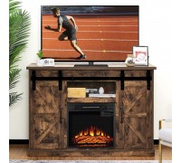TURBRO Fireside FS48 TV Stand with Realistic Flames Fireplace Supports TVs up to 55" with Sliding Barn Door Entertainment Center and Adjustable Shelves for Living Room Storage Rustic Brown