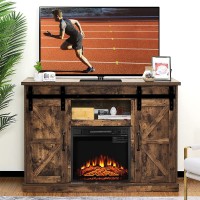 TURBRO Fireside FS48 TV Stand with Realistic Flames Fireplace Supports TVs up to 55" with Sliding Barn Door Entertainment Center and Adjustable Shelves for Living Room Storage Rustic Brown