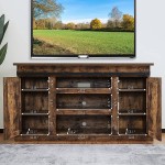 TURBRO Fireside FS58 TV Stand Supports TVs up to 65" with Farmhouse Style Sliding Barn Door Entertainment Center and Adjustable Shelves for Living Room Storage Rustic Brown TV Stand Only