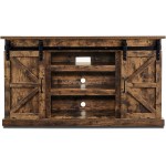 TURBRO Fireside FS58 TV Stand Supports TVs up to 65" with Farmhouse Style Sliding Barn Door Entertainment Center and Adjustable Shelves for Living Room Storage Rustic Brown TV Stand Only