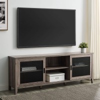 Walker Edison Industrial Farmhouse Sliding Metal Barn Door Wood TV Stand Storage Cabinet for TV's up to 80" 70 Inch Grey