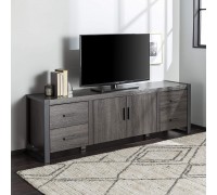 Walker Edison Industrial Modern Wood Universal TV Stand with Cabinet Doors for TV's up to 80" Living Room Storage Shelves Entertainment Center 70 Inch Charcoal
