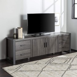 Walker Edison Industrial Modern Wood Universal TV Stand with Cabinet Doors for TV's up to 80" Living Room Storage Shelves Entertainment Center 70 Inch Charcoal
