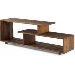 Walker Edison Meier Contemporary 2 Tier Asymmetrical Solid Wood TV Stand for TVs up to 50 Inches 60 Inch Amber