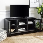 Walker Edison Modern Glass and Wood Universal TV Stand with Open Storage For TV's up to 58" Flat Screen Living Room Storage Entertainment Center 52 Inch Black