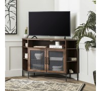 Walker Edison Modern Metal Mesh and Wood Corner TV Stand for TV's up to 55" 48 Inch Dark Walnut