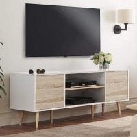 WAMPAT Mid-Century Modern TV Stands for TVs up to 60 '' Flat Screen Wood Media Console Table with Doors Home Entertainment Center for Living Room White Oak