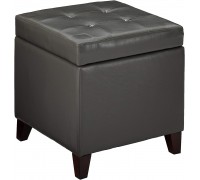 Adeco Bonded Leather Square Tufted Cubic Cube Storage Footstool 18" Inch Ottomans & Storage Ottomans With Lid Dim Gray