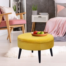Adeco Round Ottoman–Tufted Footstool 23 Inch Yellow'