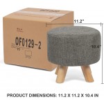 Asense Round Ottoman Foot Rest Stool Linen Fabric Padded Seat Pouf Ottoman with Non-Skid Wooden Legs