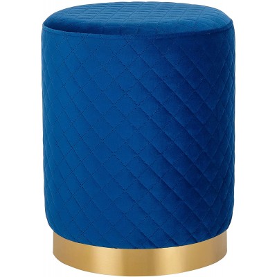 BIRDROCK HOME Round Blue Velvet Ottoman Foot Stool with Lattice Design – Soft Compact Padded Stool – Gold Trim Great for The Living Room or Bedroom – Decorative Furniture – Foot Rest
