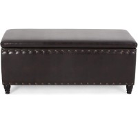 Christopher Knight Home Eleanore Bonded Leather Storage Ottoman Brown Dark Brown