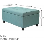 Decent Home 35 inch Wide Blue Fabric Rectangle Ottoman Bench Storage Tufted Foot Rest Stool for Bedroom