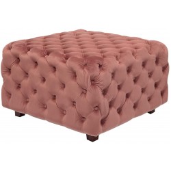 Decent Home Velvet Ottoman Square Coffee Table Button Tufted Cube Bench Footrest Stool for Living Room Bedroom Blush
