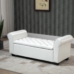 ECOTOUGE Ottoman with Storage for Living Room Leather Upholstered Bench Footrest Rolled Arm Foot Stool for Bedroom White