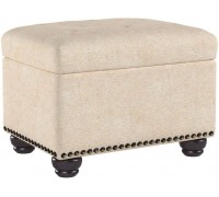 FIRST HILL FHW Fifth Avenue Tan 5th Ave Modern Linen Upholstered Storage Ottoman