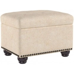 FIRST HILL FHW Fifth Avenue Tan 5th Ave Modern Linen Upholstered Storage Ottoman