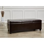 FIRST HILL FHW Madison Rectangular Faux Leather Storage Ottoman Bench Large Espresso Brown