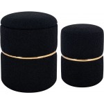 Furniliving Storage Ottoman Set of 2 Wool Curl Upholstered Footrest Stool Make Up Stool with Gold Metal Hoop Vanity Stool for Living Room Bedroom Dining Room Entrance Coffee Table Black