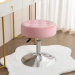 Furnimart Modern Round Velvet Vanity Ottoman Stool Contemporary Makeup Accent Stool for Bedroom Living Room Entryway Velvet-Pink