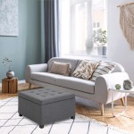 HOMCOM Fabric Tufted Storage Ottoman with Flip Top Seat Lid Metal Hinge and Stable Rubberwood Frame for Living Room Entryway or Bedroom Grey
