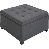 HOMCOM Fabric Tufted Storage Ottoman with Flip Top Seat Lid Metal Hinge and Stable Rubberwood Frame for Living Room Entryway or Bedroom Grey
