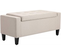 HOMCOM Linen Storage Ottoman Bench Lift Top Tufted Rectangle Ottoman for Living Room Entryway or Bedroom Beige