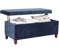 Homebeez Velvet Storage Ottoman Bench Rectangular Footstool Coffee Table with Lift Tabletop Blue