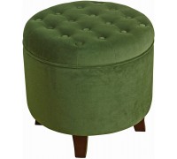 HomePop by Kinfine Fabric Upholstered Round Storage Ottoman Velvet Button Tufted Ottoman with Removable Lid Green