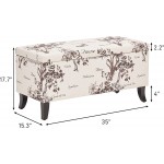 HUIMO Storage Ottoman 35" Ottoman with Storage for Living Room Script Printed Linen Upholstered Fabric Ottoman Foot Rest Ottoman Bench for Bedroom end of Bed Entryway Window BenchButterfly