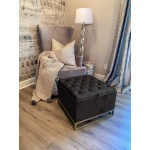 Inspire Me! Home Décor Caroline Ottoman with Inset Faux Marble Coffee Table Lid Classy Jet Black Soft Velvet 24 x 24 x 17 in Glamorous Tufted Design Comfortable Seating Hidden Storage
