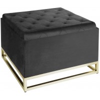Inspire Me! Home Décor Caroline Ottoman with Inset Faux Marble Coffee Table Lid Classy Jet Black Soft Velvet 24 x 24 x 17 in Glamorous Tufted Design Comfortable Seating Hidden Storage