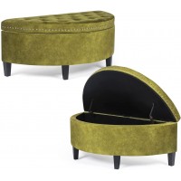 Joveco Storage Bench Half Moon Button Tufted Ottoman for Bedroom Entryway Toy Chests & Storage Room Organizer Olive Green